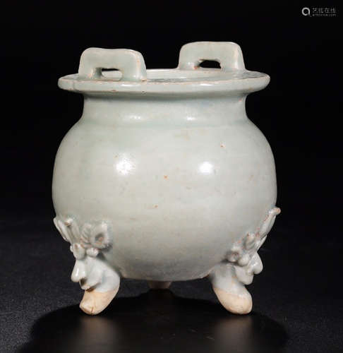 A SHUFU GLAZE CASTED DOUBLE EAR CENSER