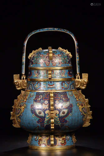 A CLOISONNE CASTED BEAST FACE PATTERN POT