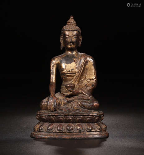 A BRONZE CASTED LACQUER PAINTED PHARMACIST BUDDHA