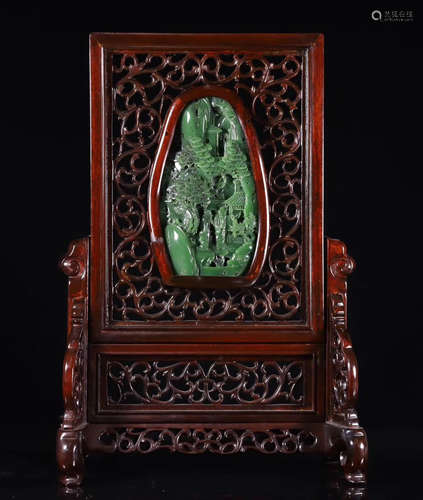 A HETIAN GREEN JADE LANDSCAPE PATTERN SCREEN