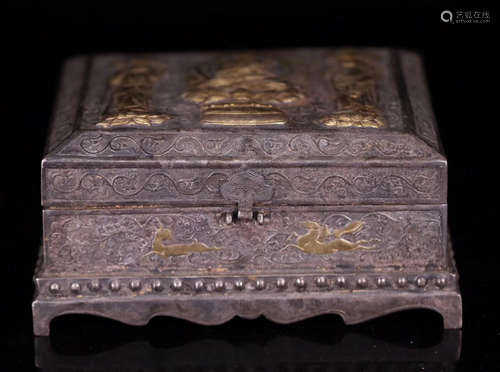 A SILVER CASTED BUDDHIST SCRIPTURES WITH BOX