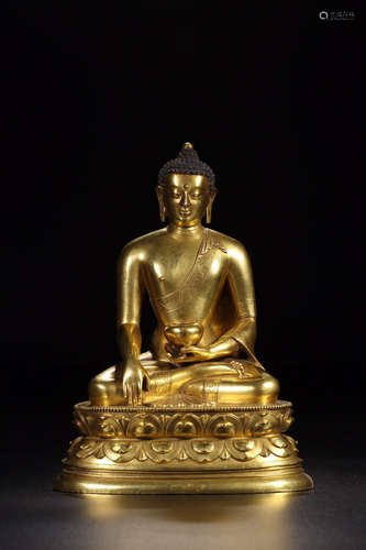 A GILT BRONZE CASTED SAKYAMUNI BUDDHA