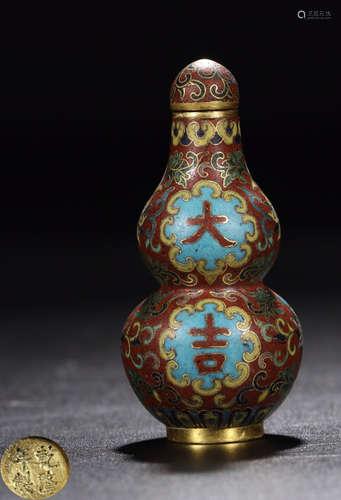 A BRONZE CASTED ENAMELED GLAZE GOURD SNUFF BOTTLE