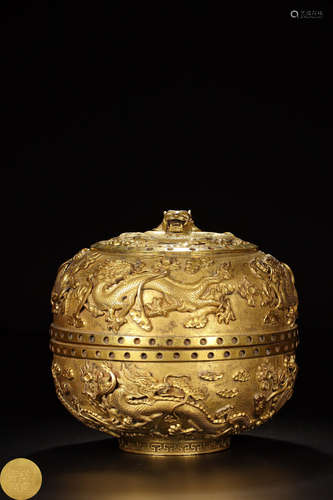 A GILT BRONZE DRAGON PATTERN BOX