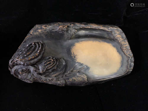 A DUAN STONE CARVED CHAYOTE PATTERN INK SLAB