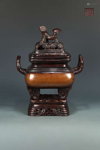 A BRONZE CASTED GILT SILVER BAMBOO EAR CENSER