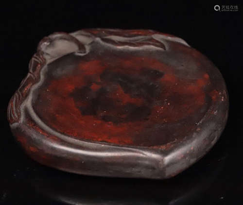 A DUAN STONE CARVED PEACH SHAPED INK SLAB