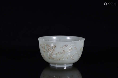 A HETIAN JADE CARVED FIGURE PATTERN BOWL