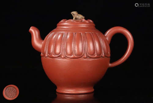 A ZISHA LOTUS AND FROG PATTERN TEA POT