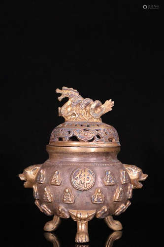 A GILT BRONZE BEAST PATTERN CENSER