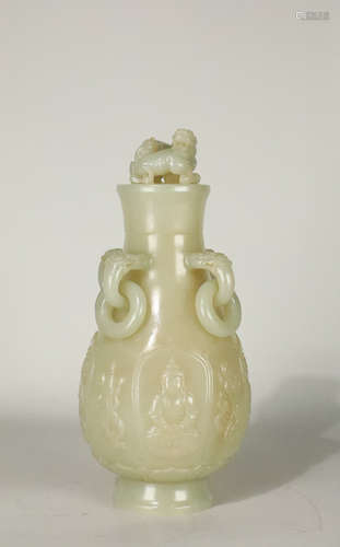 A HETIAN JADE CARVED DRAGON PATTERN VASE