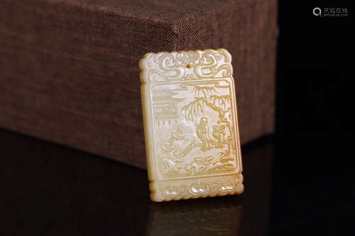 A HETIAN JADE CARVED STORY PATTERN PENDANT