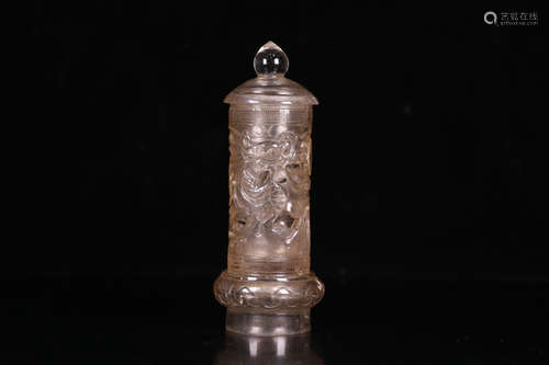 A CRYSTAL CARVED DRAGON PATTERN HOLDER