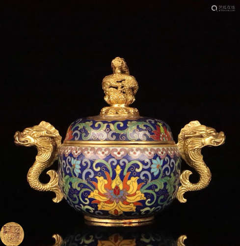 A BRONZE CASTED CLOISONNE DOUBLE EAR CENSER