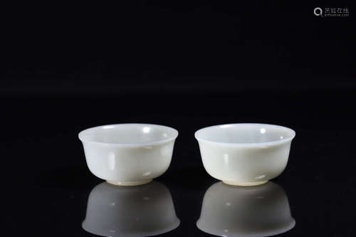 PAIR HETIAN WHITE JADE CARVED BOWLS