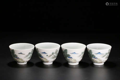 SET SHALLO GLAZE LANDSCAPE PATTERN CUP