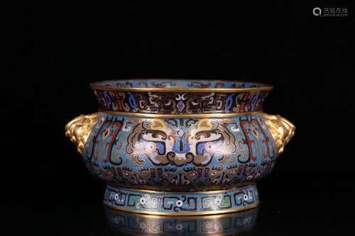 A CLOISONNE CASTED DOUBLE EAR CENSER