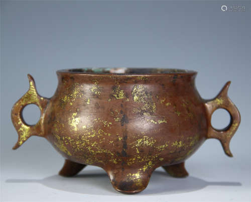 CHINESE PARTLY GILT BRONZE ROUND CENSER