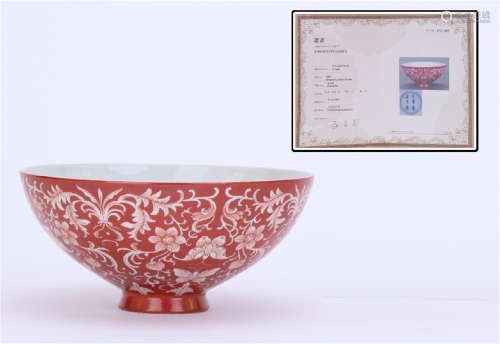 CHINESE PORCELAIN IRON RED FLOWER BOWL QING DYNASTY