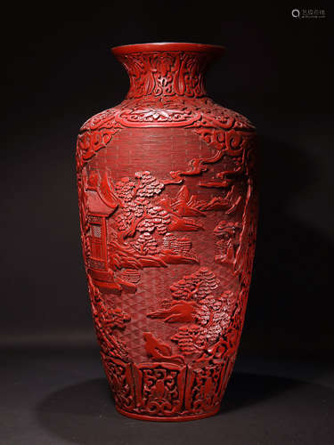 1949-1966, A LANDSCAPE PATTERN LACQUERWARE VASE