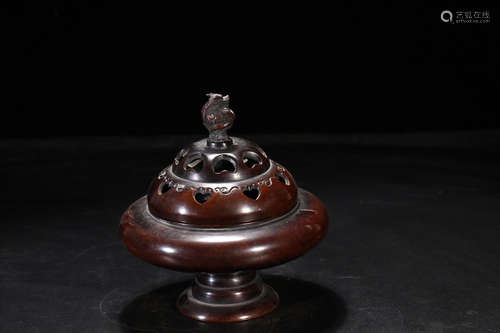 AN OLD PURPLE BRONZE CENSER