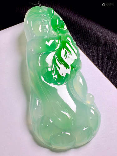 A GUANYIN DESIGN ICE JADEITE PENDANT