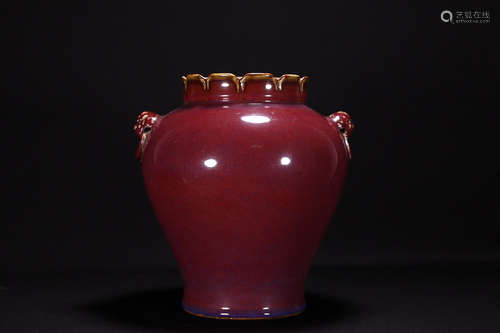 17-19TH CENTURY, A CINNABAR GLAZE PORCELAIN WATER POT, QING DYNASTY