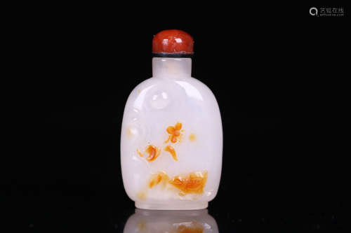 17-19TH CENTURY, A STORY DESIGN OLD AGATE SNUFF BOTTLE, QING DYNASTY