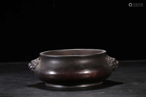 17-19TH CENTURY, A DOULE-EAR BRONZE CENSER, QING DYNASTY