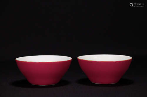 17-19TH CENTURY, A PAIR OF PINK GLAZE PORCELAIN BOWL, QING DYNASTY