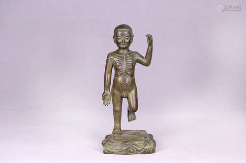 17-19TH CENTURY, AN OLD TIBETAN BUDDHA DESIGN BRONZE ORNAMENT, QING DYNASTY