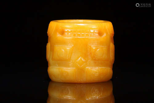 202BC-220AD, AN ANIMAL PATTERN ANCIENT JADE THUMB RING, HAN DYNASTY