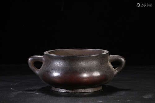 17-19TH CENTURY, A DOUBLE-EAR BRONZE CENSER, QING DYNASTY