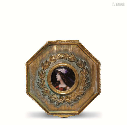 铜鎏金画珐琅西洋少女图八角盒