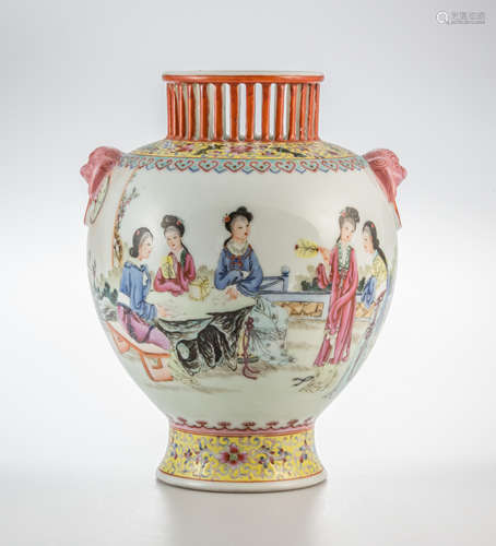 A Republic period Qianlong Nian Zhi mark finely painted vase