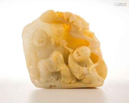 A yellow jade / jadeite large carving depicting two boys playing