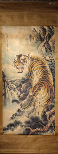 A tiger scroll, decorative, early 20th century, lithograph