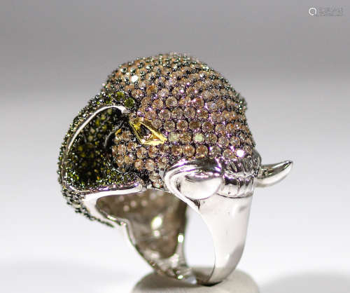 A large high quality sterling silver designer ring depicts an elephant