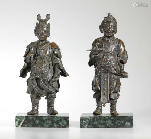 A pair of Japanese Meiji okimono bronze figures