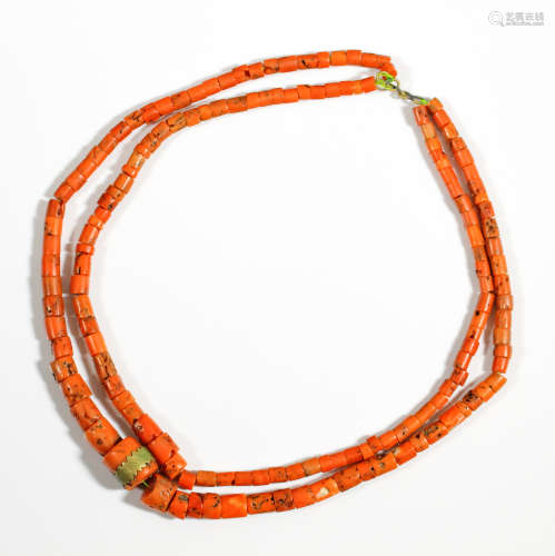 An antique / vintage double strand, coral necklace
