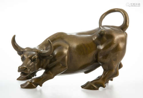 A bronze bull sculpture