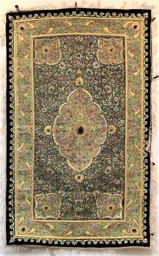 A Chinese Antique Silk and Gem-Stone Rug