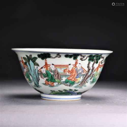 A Chinese Wucai Glazed Porcelain Bowl, Kangxi Mark.