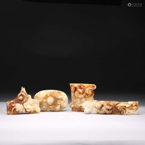 A Set of Four White & Russet Jade  Sword Fittings,Han D