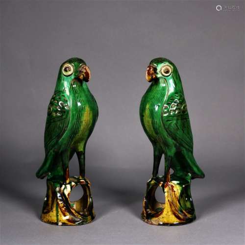 A Pair of Sancai-Glazed Pottery Birds