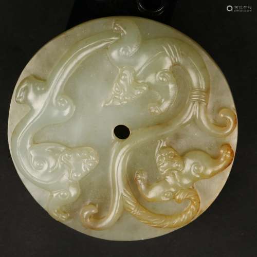 A Chinese Finely Carved Jade Bi Disc,Qing Dynasty