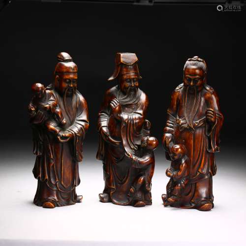 Three Huangyang Wood Carved Figures,Qing dynasty