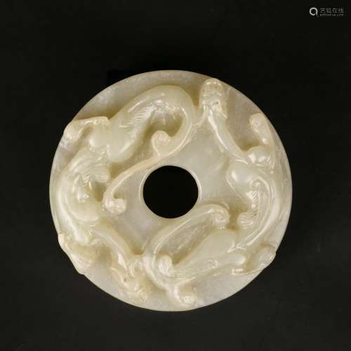 A WHITE AND GREEN JADE BI DISK,QING DYNASTY