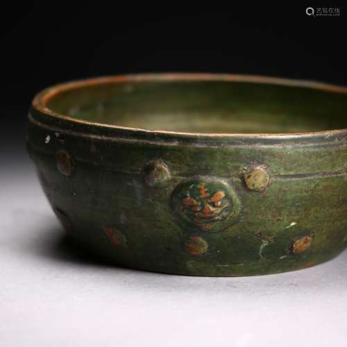 A Chinese green glazed pottery bowl,Han Dynasty