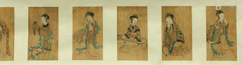 A Chinese Silk Long scroll Painting,Late Qing Dynasty